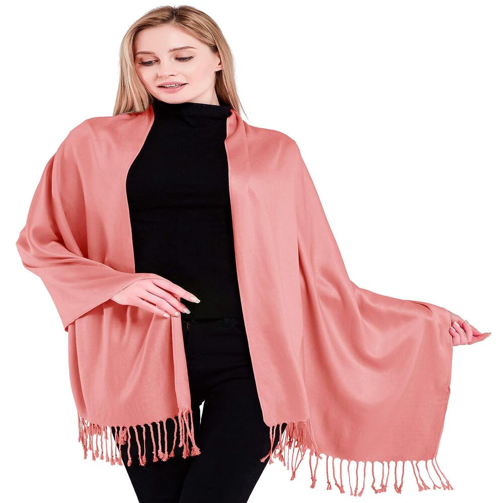 9936 Coral Pink Solid Color Tassels Design Nepalese Shawl Seconds Scarf